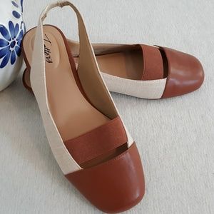 TROTTERS Leather Linen Slingback Shoes